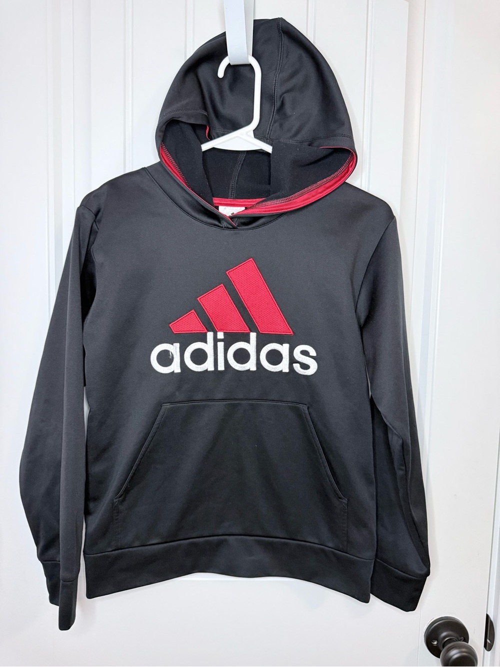 adidas Black & Red Embroidered Logo Pullover Hoodie
